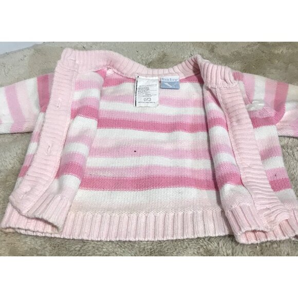 Baby V Pink & White Striped Knit Cardigan 0/3 Months 100% Cotton - Picture 4 of 8